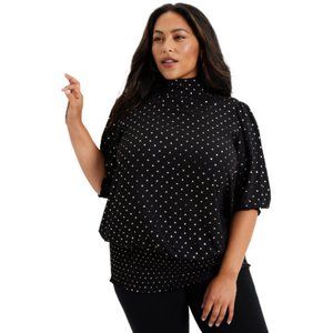 June+Vie Smocked Mock-Neck Top Women's Plus Size 18 Black gold